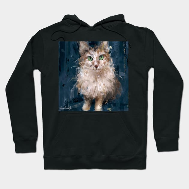 A Grungy Painting of a White and Brown Cat Hoodie by ibadishi